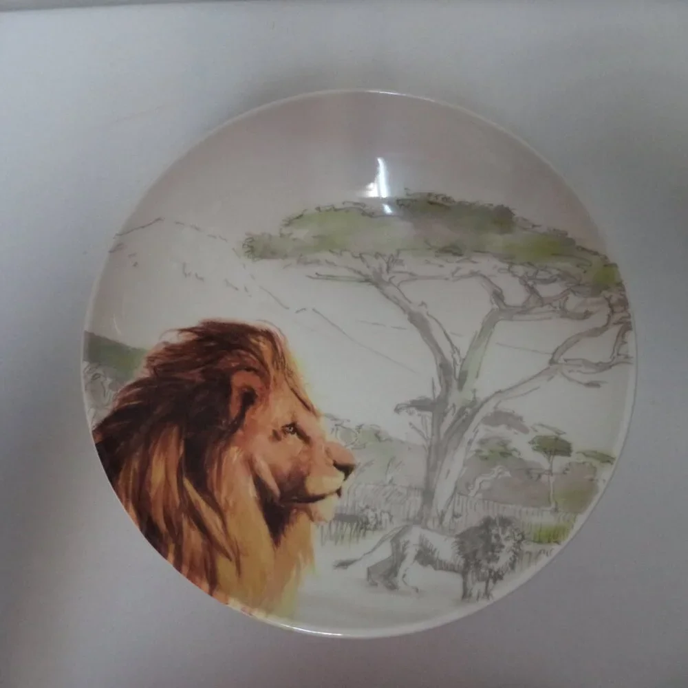 Pier 1 Africa Vtg Hand Painted Earthenware Bowl Set 4 Italy Elephant Lion Zebra